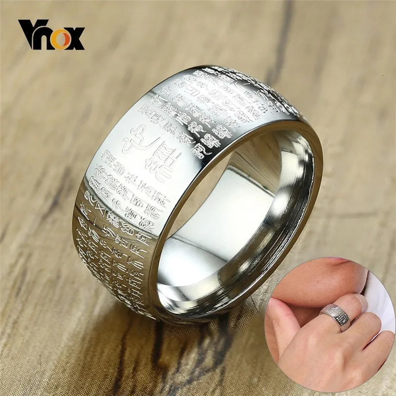 Vnox 10 мм буддистское кольцо со священным писанием для мужчин лента из нержавеющей