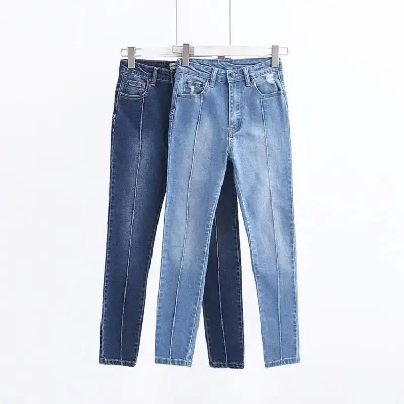 Пикантные джинсы с пятиконечными звездами уличная одежда Узкие синие джинсовые