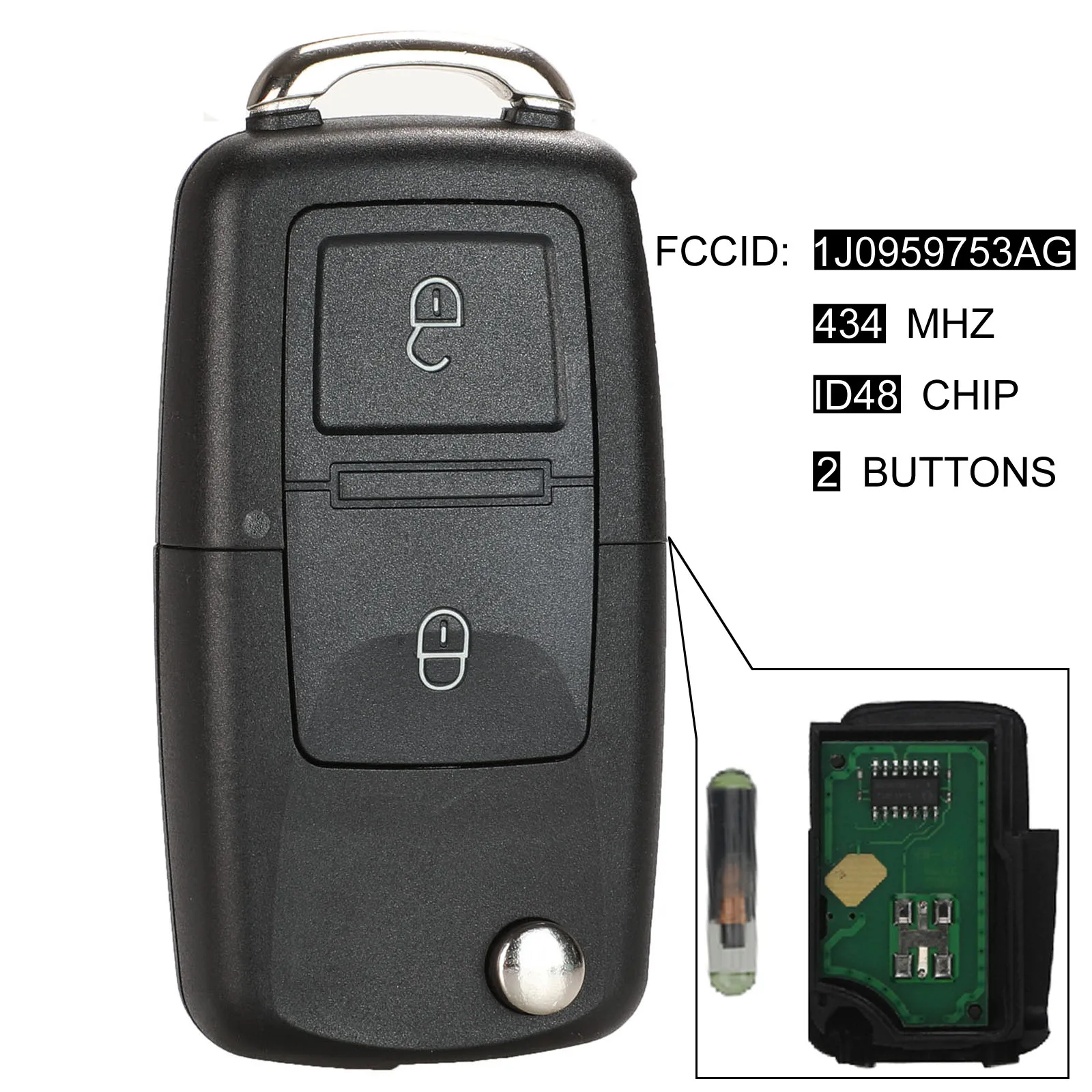 Фото Kutery 2/3/4 Кнопка флип дистанционный брелок 434 МГц ID48 чип для VW Beetle Bora Golf Passat транспортер поло T5 1J0 959 753 AG №4