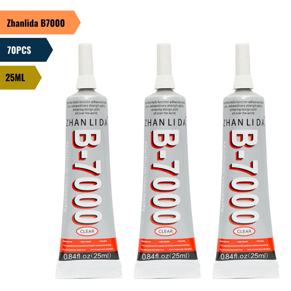 

70PCS Zhanlida B7000 25ML Clear Contact Phone Frame Repair Adhesive Multipurpose DIY Jewelry Glue With Precision Applicator Tip