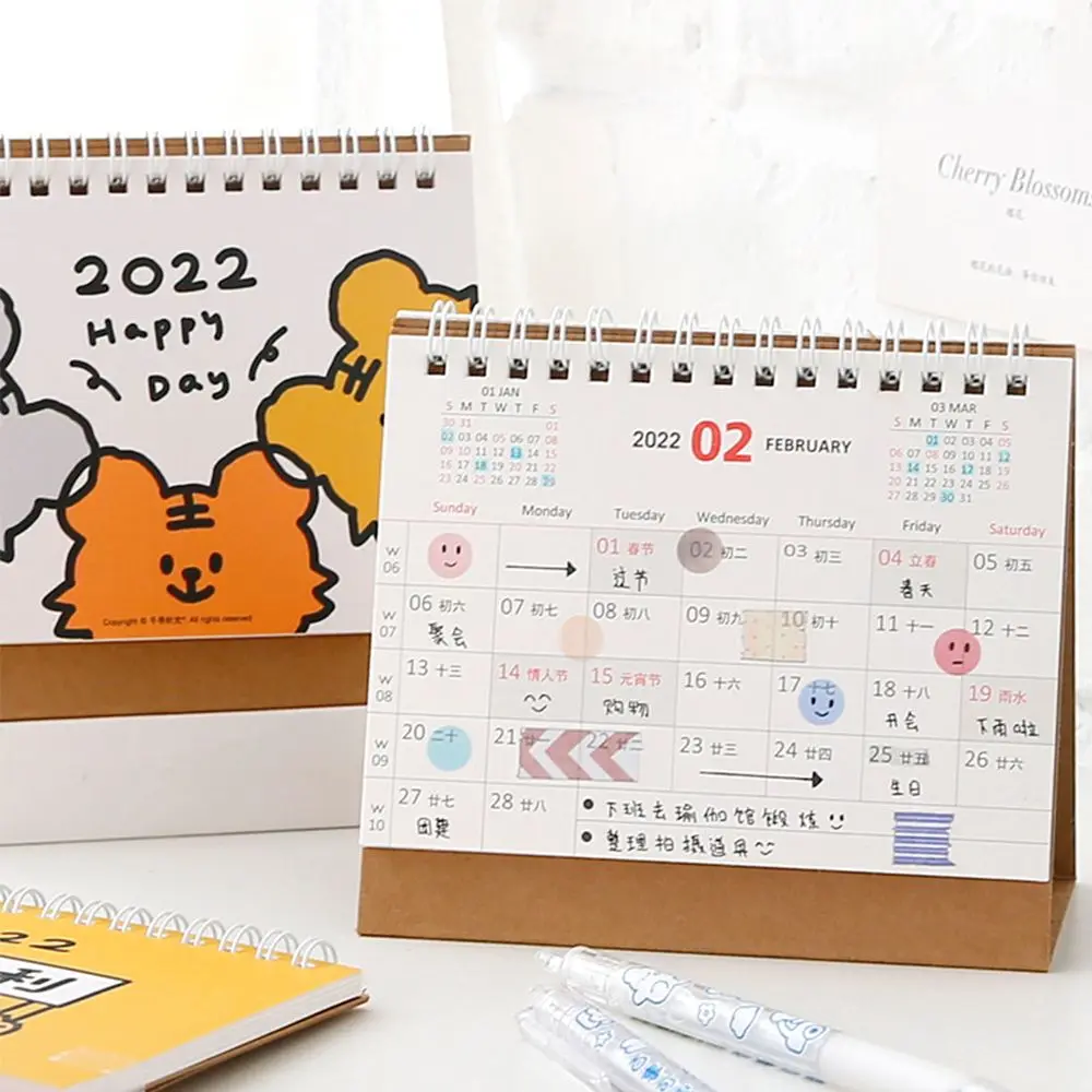 

2022 Cute Mini Tiger Desk Calendar Portable Desk Calendar Dual Daily Scheduler Table Planner Yearly Agenda Organizer Home Office