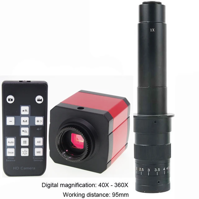 360X with Lens 24MP 1080P 60FPS HD HDMI USB промышленный лабораторный микроскоп Видео камера TF слот для карт C-Mount объектив 144 светодиодный кольцевой свет - Цвет: 360X with Lens