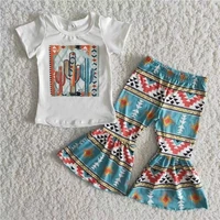 kids designers clothes summer white short sleeves and a pair of bell bottoms childrens boutique clothing