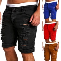 2021 new multicolor men fashion ripped jeans short pants motorcycle rider slim slim straight denim shorts