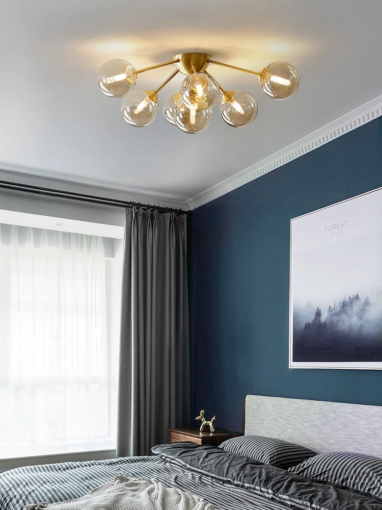 

All copper simple modern atmosphere home creative ceiling lamp bedroom living room dining room Nordic lamp