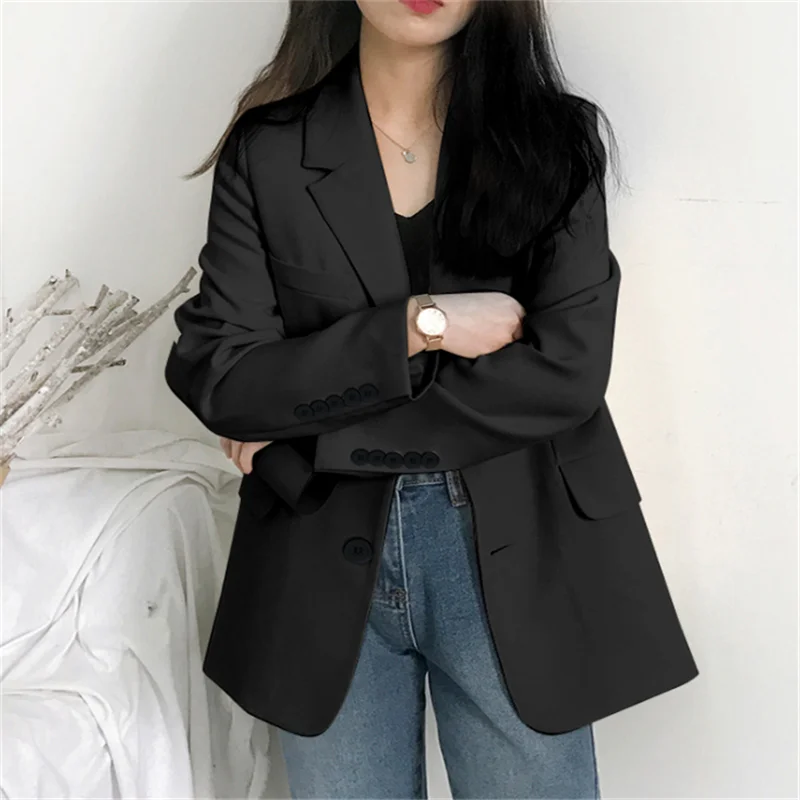 

Black Women Blazer Nice Formal Blazers Lady Office Work Suit Pockets Jackets Coat Chic Loose Summer Female Suit Full Sleeve