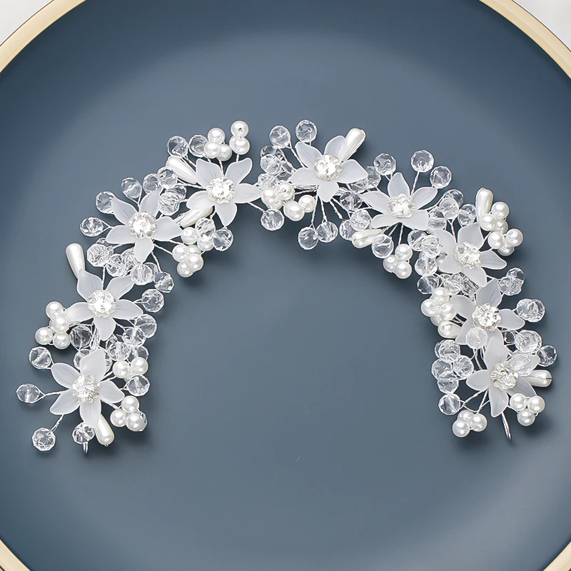 Женская свадебная тиара обруч для волос с бусинами и кристаллами серебристого