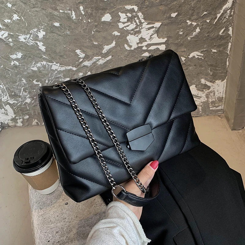 

Vintage Chain Women Shoulder Bags Designer Thread Embroidery Crossbody Bags Luxury Pu Leather Messenger Bag Lady Small Flap Bag