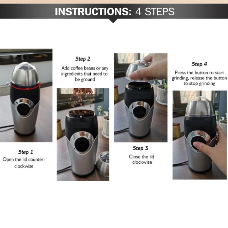 

1pc Electric Coffee Grinder Stainless Steel Multi-funtional Coffee Bean Nuts Grinder Household Coffeeware Cocina Kitchen Tools