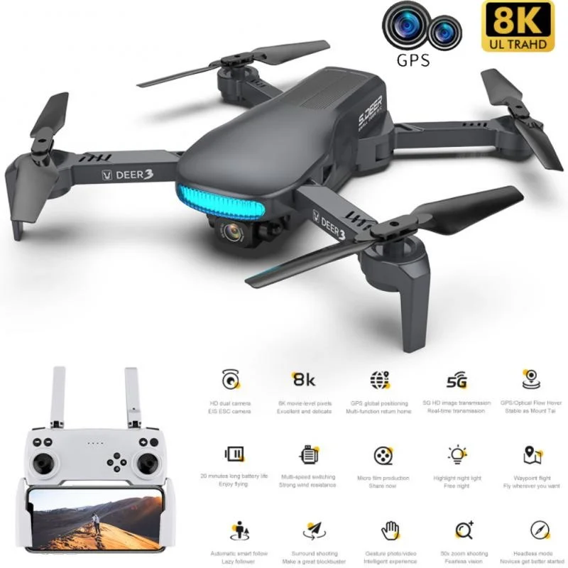 

Lu3 – Mini RC 8K UAV, 6K WiFi FPV HD wide-angle dual cameras, aerial photography, foldable helicopter, 4WD, toys