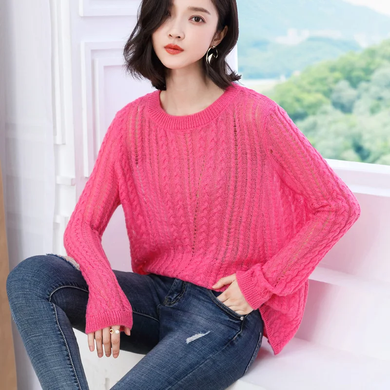 Jumper Pull Oversize Femme Hollow Out Sweater Woman Fashion 2019 Korean Pullover Female Tunic Long Sleeve Thin Loose Tops DD2385 | Женская