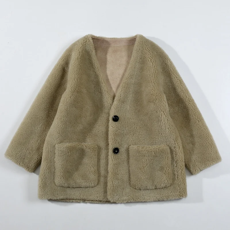 

2020 осенне-зимнее новое пальто из овечьей шерсти, Женское пальто с v-образным вырезом из меха ягненка, пальто из композитного меха