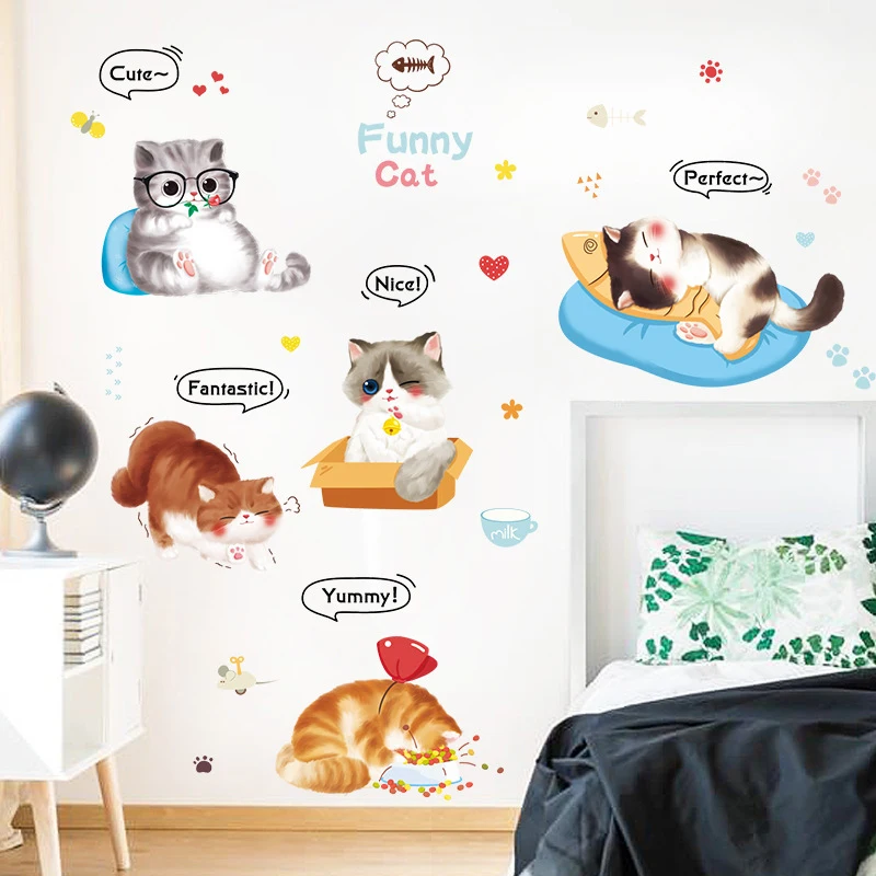 

New cute cartoon cat cute pet living room bedroom staircase wall decoration self-adhesive wall sticker
