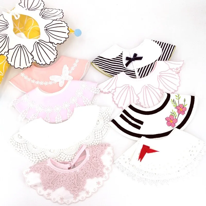 Korean baby princess saliva towel cotton bib embroidery color high quality children's birthday leave collar | Детская одежда и