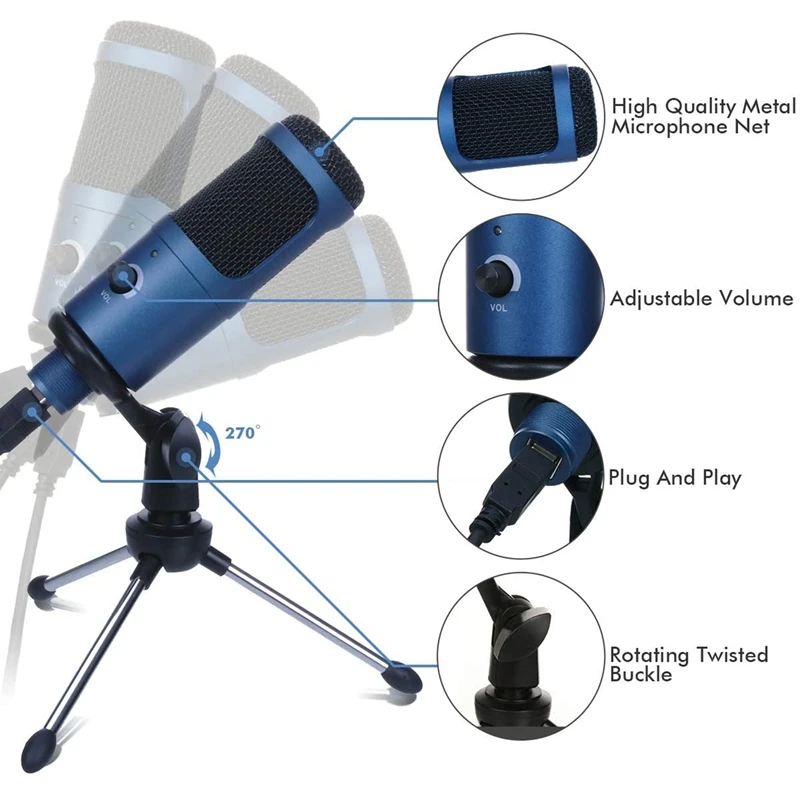 Конденсаторный микрофон Plug & Play USB компьютерное записывающее оборудование для