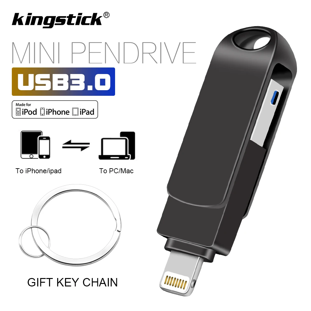 

USB-флеш-накопитель 128 ГБ, для iPhone X, XR, XS, 8, 7, 6, iPad, 64 ГБ, 32 ГБ, 256 ГБ, OTG, USB 3,0