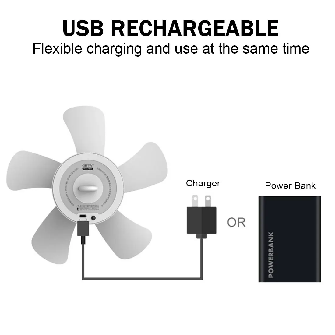 

4000/8000mAh USB Rechargeable Remote Control Timing 4 Gears Ceiling Fan Cooling Hanging Fan for Tent Bed Camping Outdoor Home