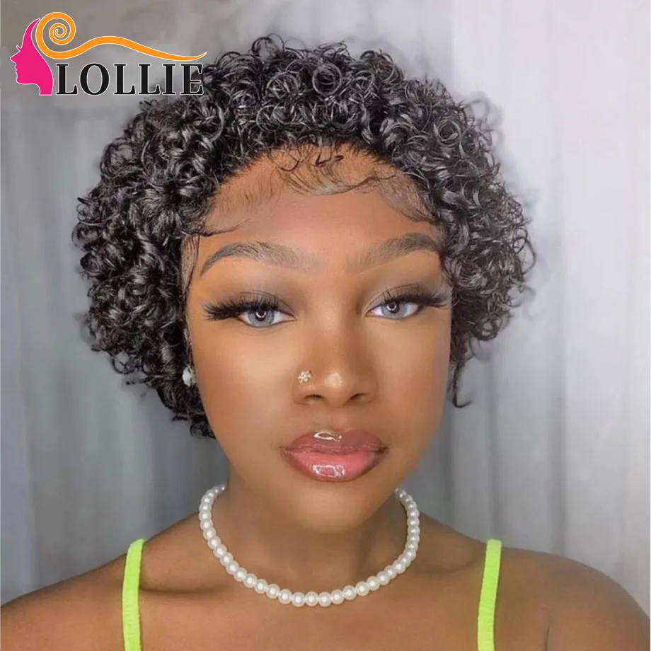 

Short Pixie Cut Curly Lace Frontal Wig 13x1 Lace Human Hair Wigs For Women Deep Wave Preplucked Bob Curly Afro Wig 150 Density