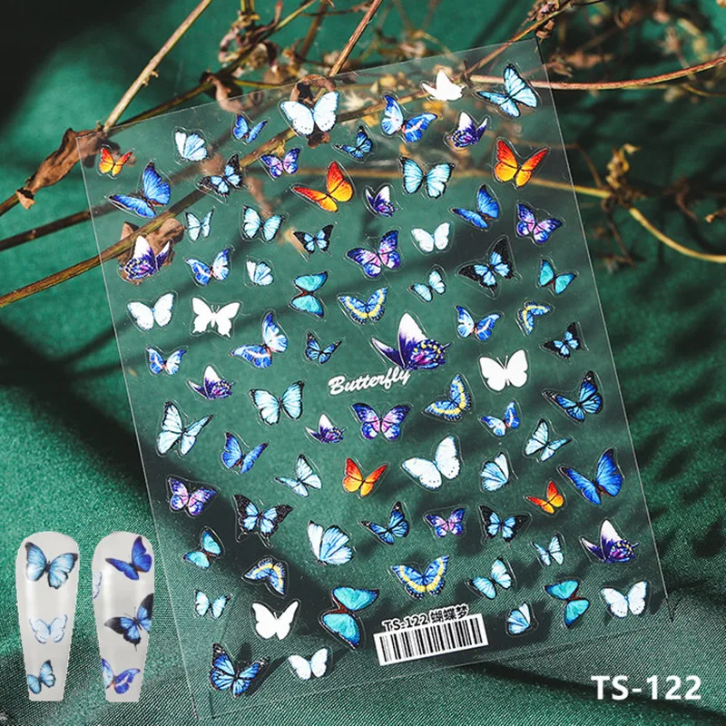 

New Technology 5D Butterfly Series Plane Relief Art Nail Sticker Holographic Butterfly Professional Color DIY Art Nail Sticker