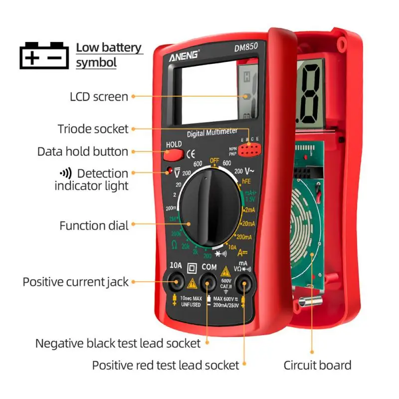 Портативный Цифровой Измеритель постоянного/переменного тока 1000 отсчетов