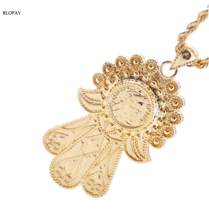 Мусульманская ручная подвеска в золоте Длинная цепочка ожерелье для женщин