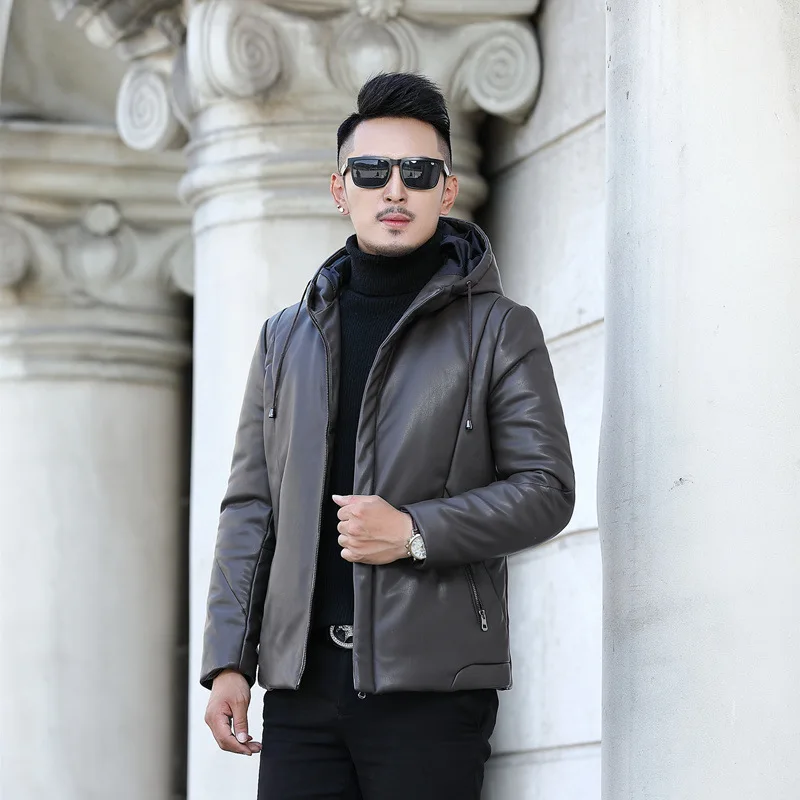 

JCHB 2021 Men's Winter Down Jacket Short Hooded Man Jacket 90% White Duck Down Coat Faux Leather Fashion Chaqueta Hombre Pph181