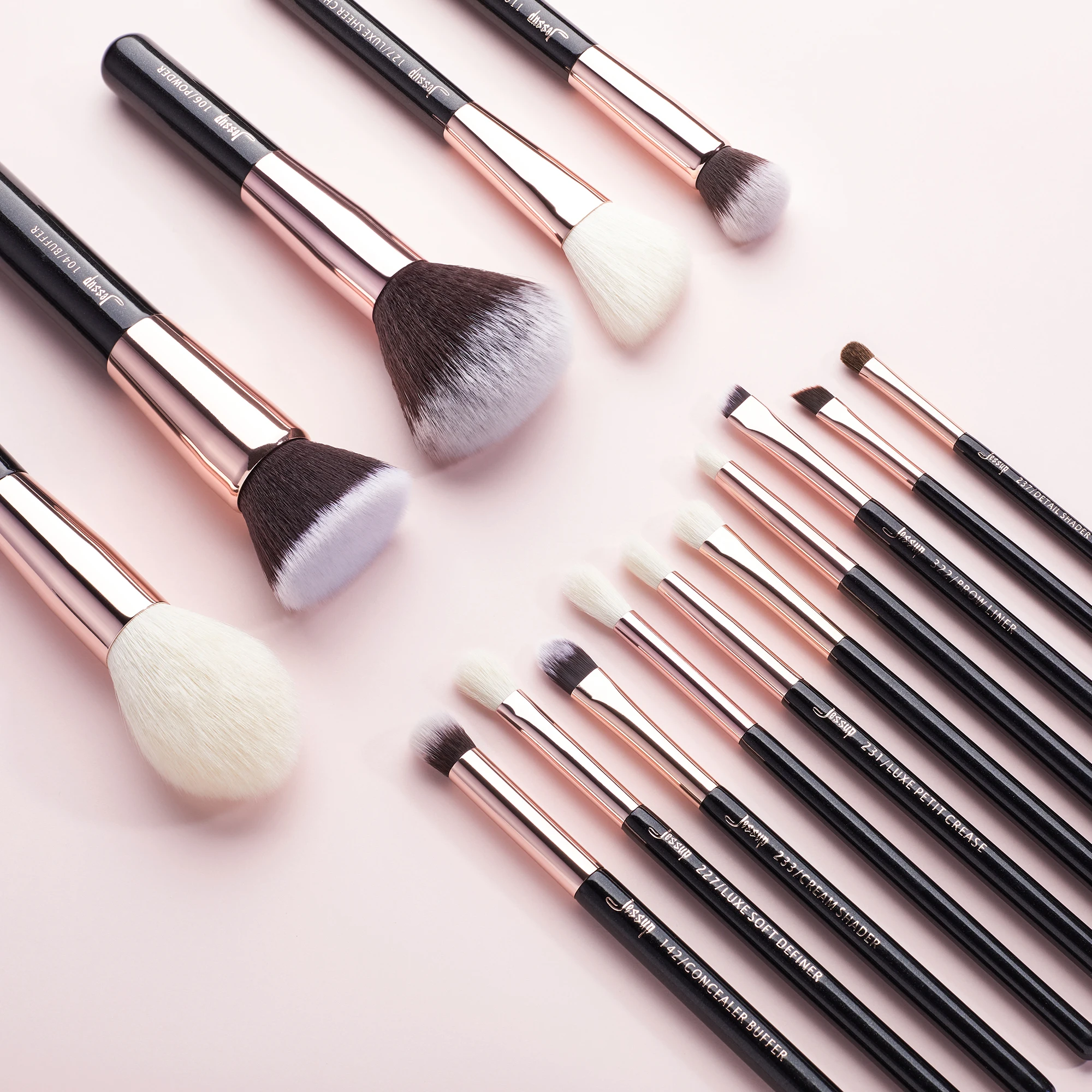 Jessup Kисти для Mакияжа Тени век Порошок Фонд Бровь глаз черные/розовые золотые