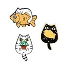 Мультяшные забавные Броши с котенком, животными, растениями, милые эмалированные заколки для кошек и рыб, Значки для сумок, одежды, лацканов, бижутерия, подарок для друзей, детей