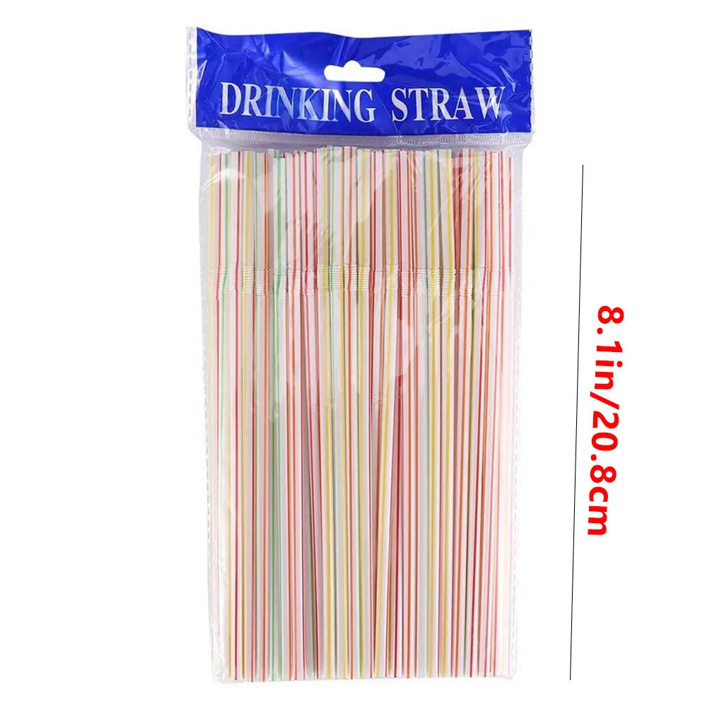 

100pcs Plastic Drinking Straws Inches Long Multi-Colored Striped Bedable Disposable Straws Party Multi Colored Rainbow Straw