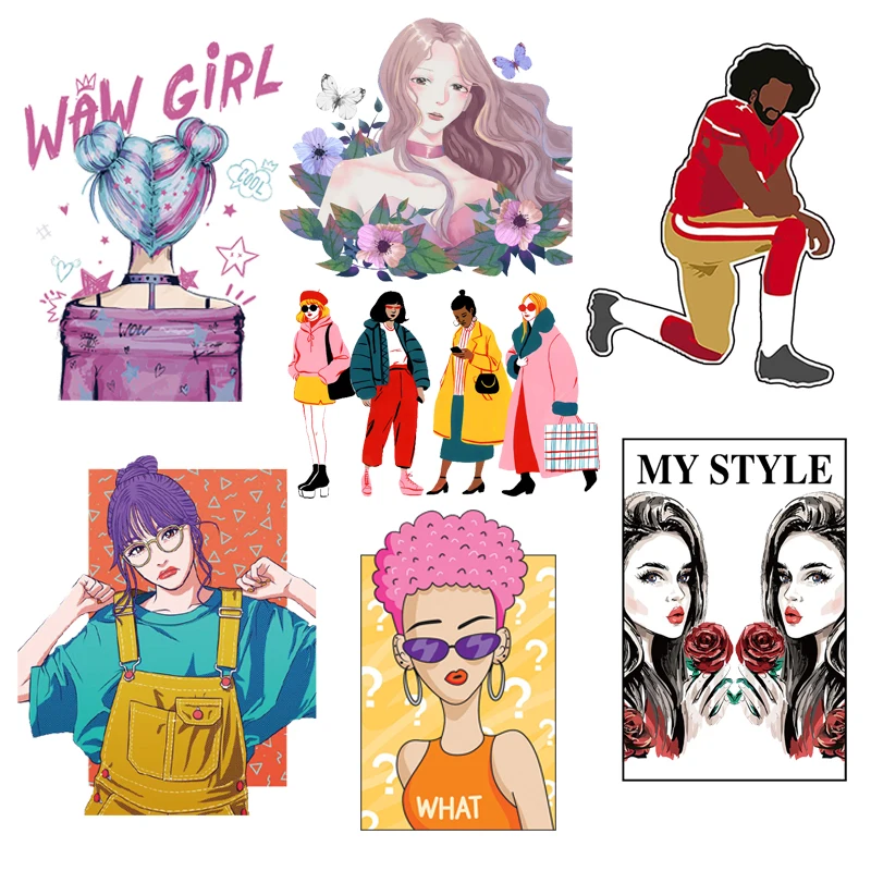 

Beauty Girl Patch Thermal Sticker On Clothes Heat Transfer DIY T-shirt Patches For Clothing Fashion Girl Iron On Patch Applique