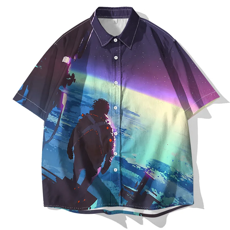 

Summer Man Shirts 3D Print Turn Down Neck Short Sleeve Shirt Big Size Loose Casual Beach Tops Single Row Button Hawaiian Blouse