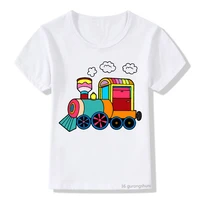 new childrens tshirt funny little train cartoon print for children birthday clothing summer casual boy clothes white shirt tops