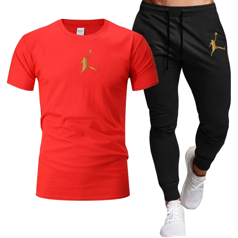 

Track Suit Men's New 2021 Summer Two-Piece Men's Short-Sleeved T-Shirt + Trousers Suit Men's Sportswear Brand Casual Clothes