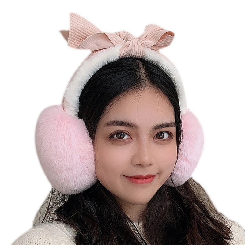 

Women Winter Thicken Fluffy Plush Earmuffs Cute Sweet Bowknot Headband Outdoor Windproof Foldable Ear Warmers Covers