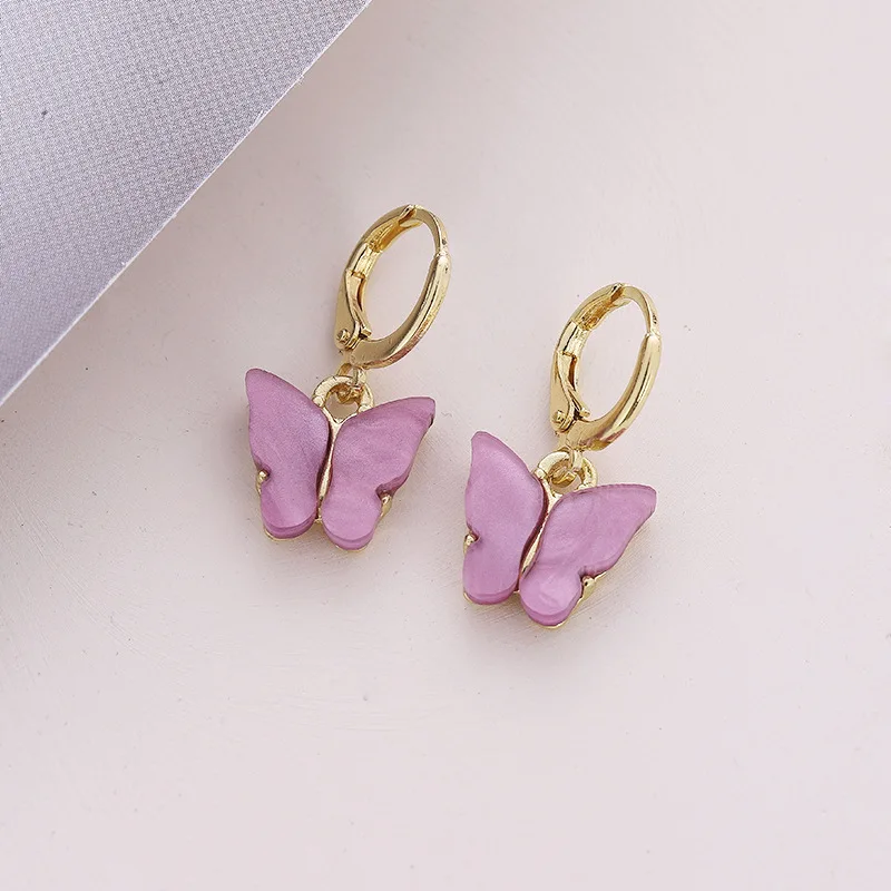 

new fashion color acrylic butterfly earrings earrings small fresh and sweet colorful earrings