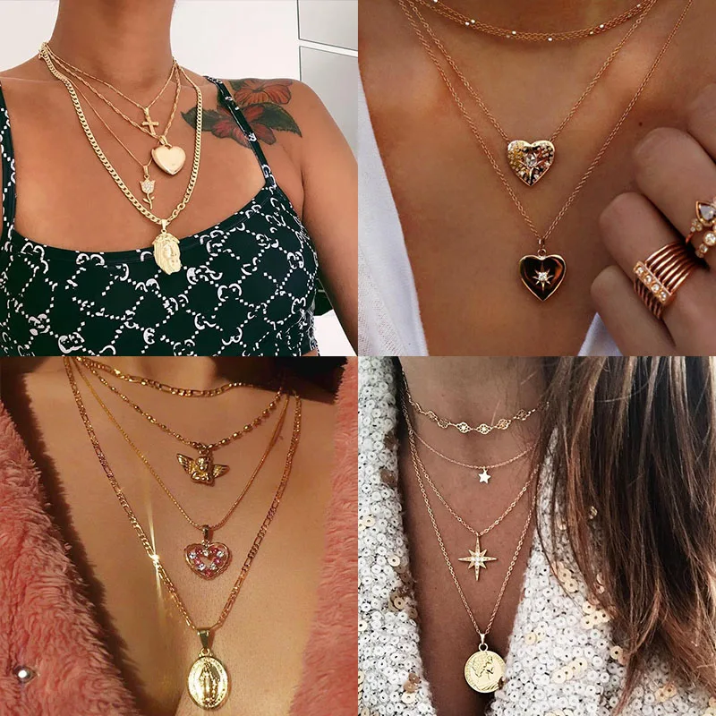 Женское богемное ожерелье с подвеской в виде звезды Луны сердца|Цепочки| |