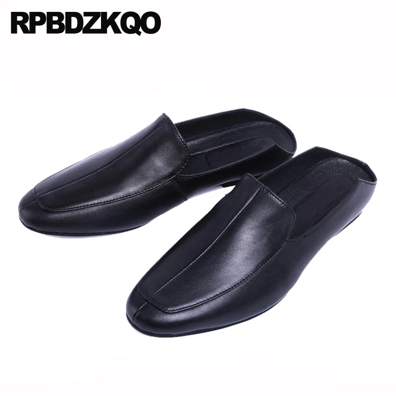 Sandals Mules Half High Quality Brand Black Designer Shoes Men Luxury 2021 Slides White Genuine Leather Solid Runway Slip On | Обувь