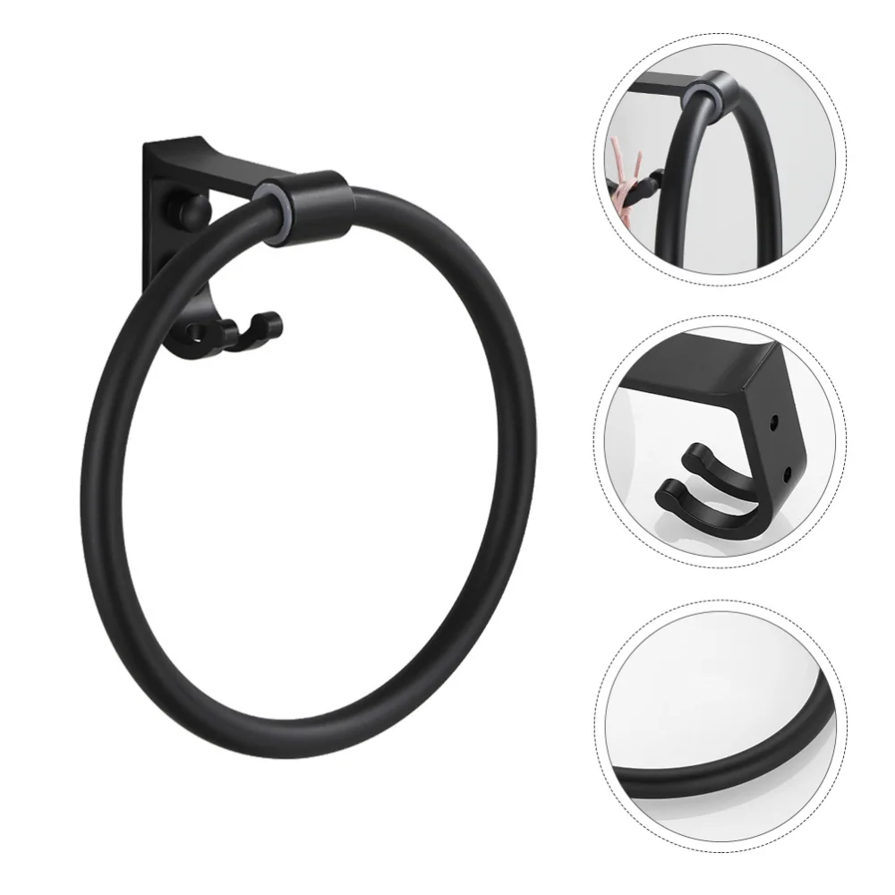 

1Pc Aluminum Towel Ring with Hook Simple Round Towel Ring Bathroom Supply Black