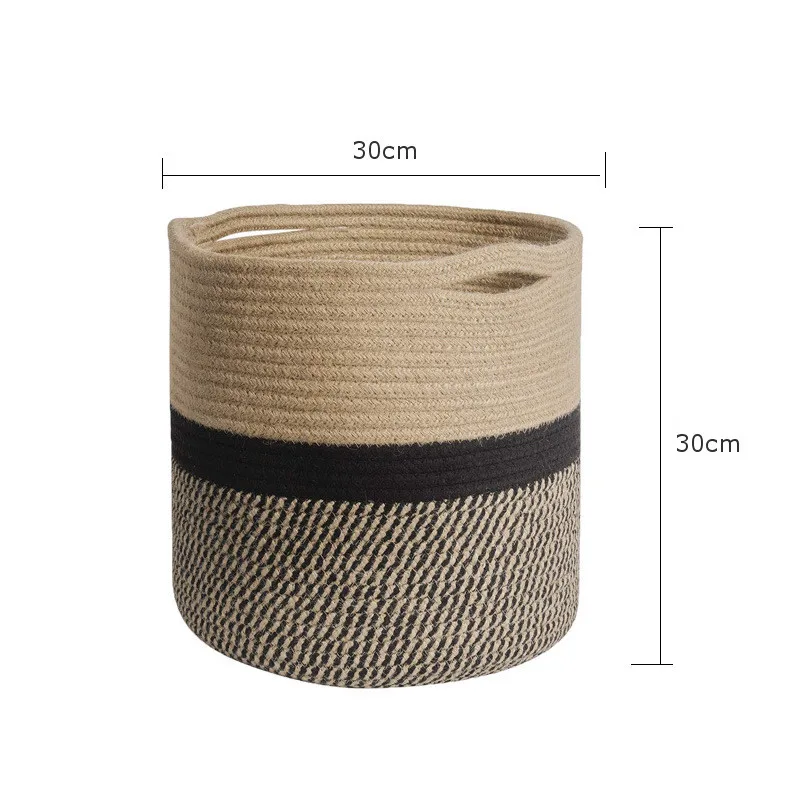 

Cotton Linen Storage Basket Soft Laundry Basket Woven Cotton Rope Storage Bucket w/ Handle Home Decor Garden Flower Pot Planter
