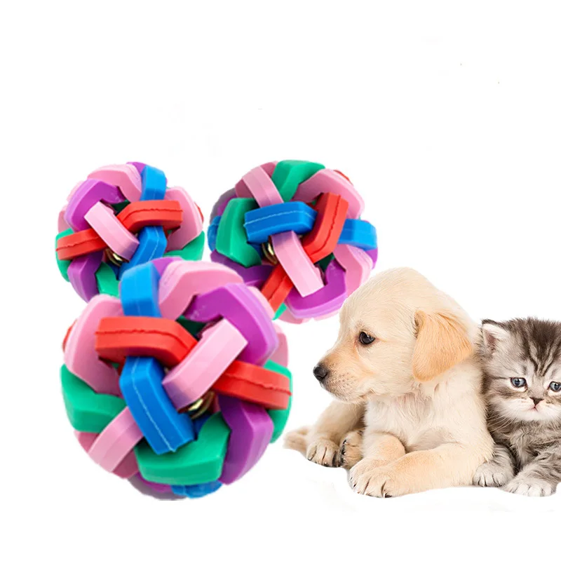 CColorful Rainbow Pet Bell Ball Dog Toy Cat Toys Interactive Chew Play Teeth Training Products | Дом и сад
