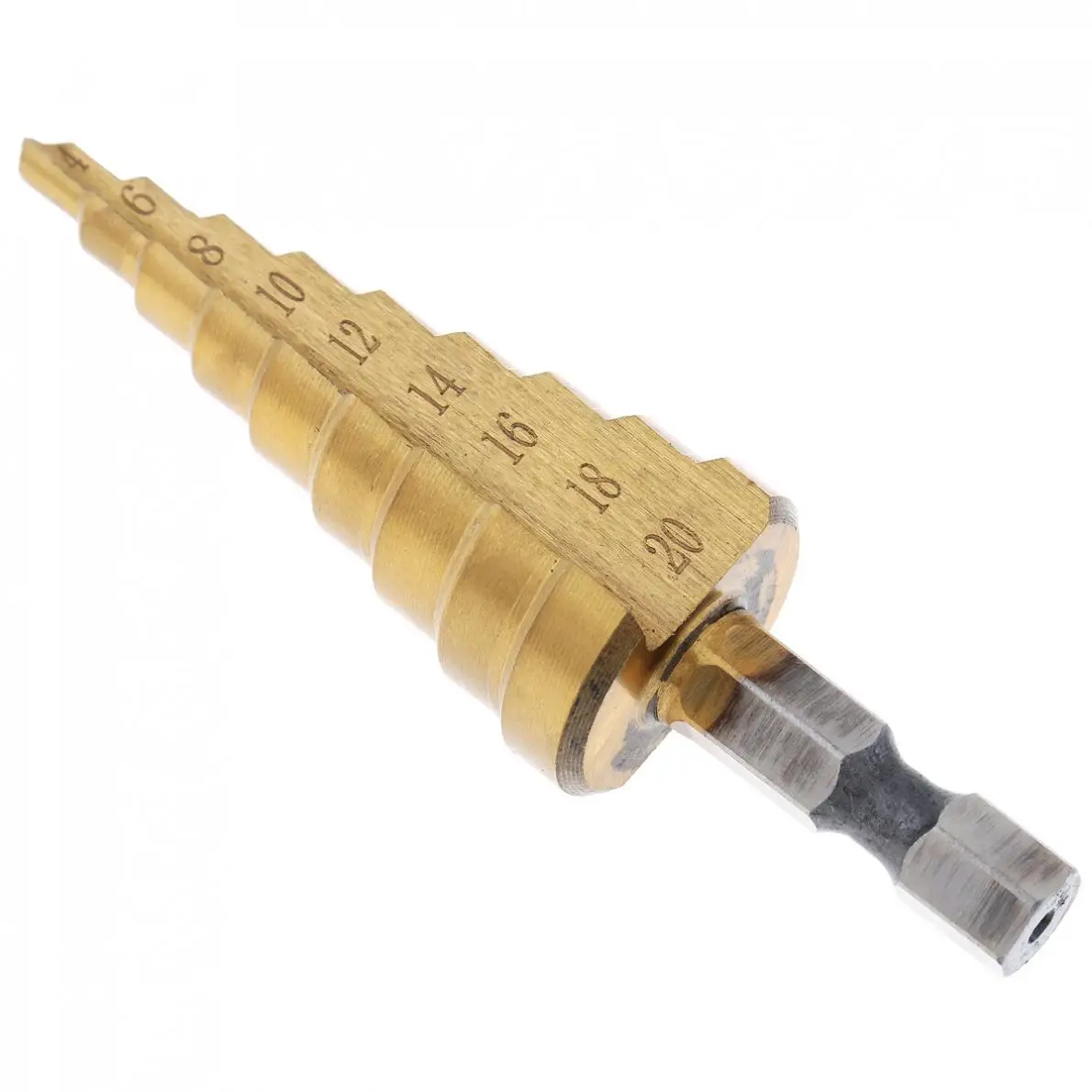 

1pcs 4-20mm 4241 HSS 9 Step Drill Bits Pagoda Cone Drill with 1/4" Hex Shank and Titanium-plated Surface Treatment