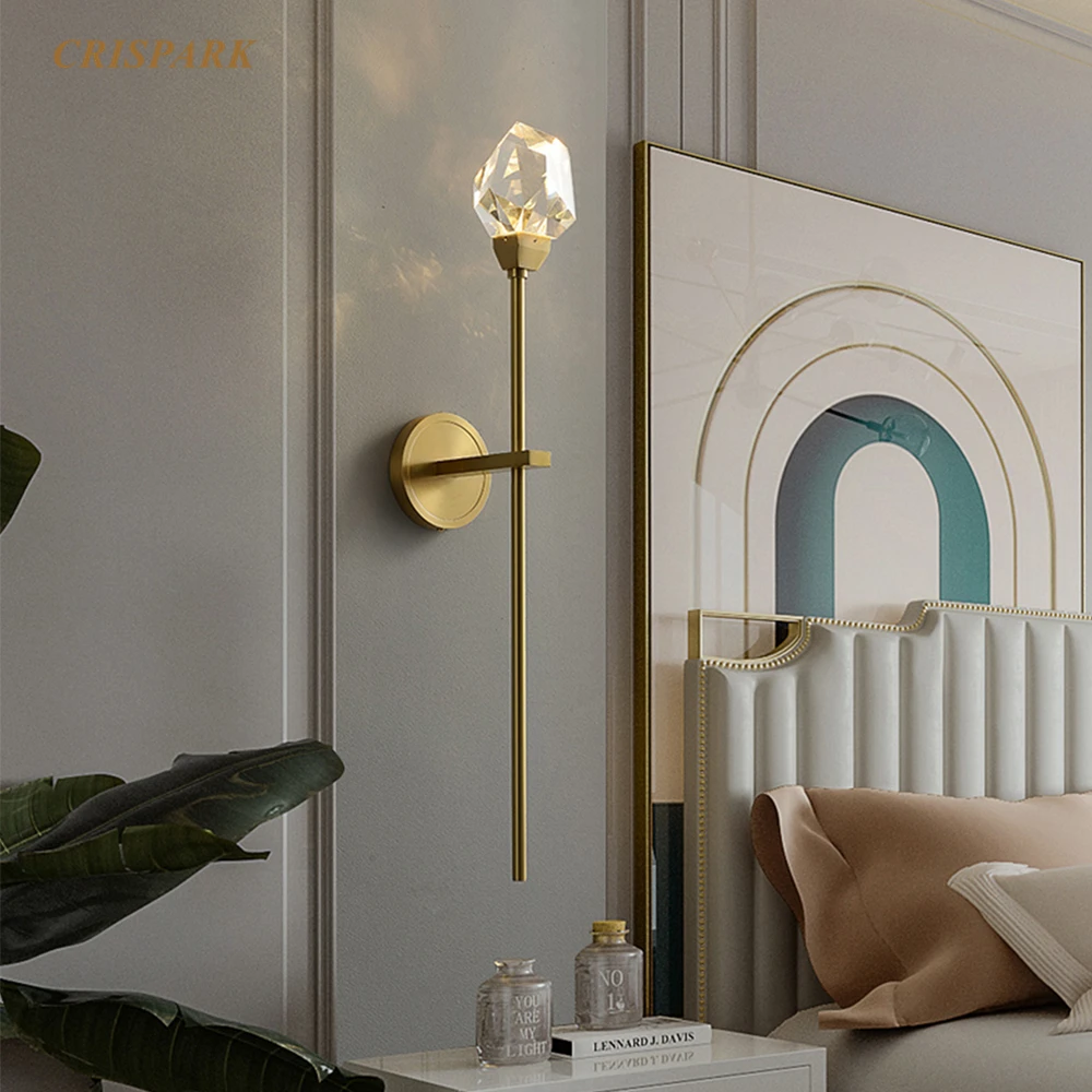 Современный хрустальный настенный светильник светодиодная латунная настенная
