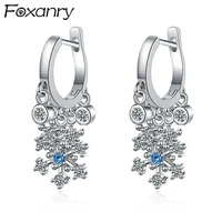 foxanry prevent allergy 925 stamp drop earrings for women new trendy elegant sparkling zircon snowflake bride jewelry