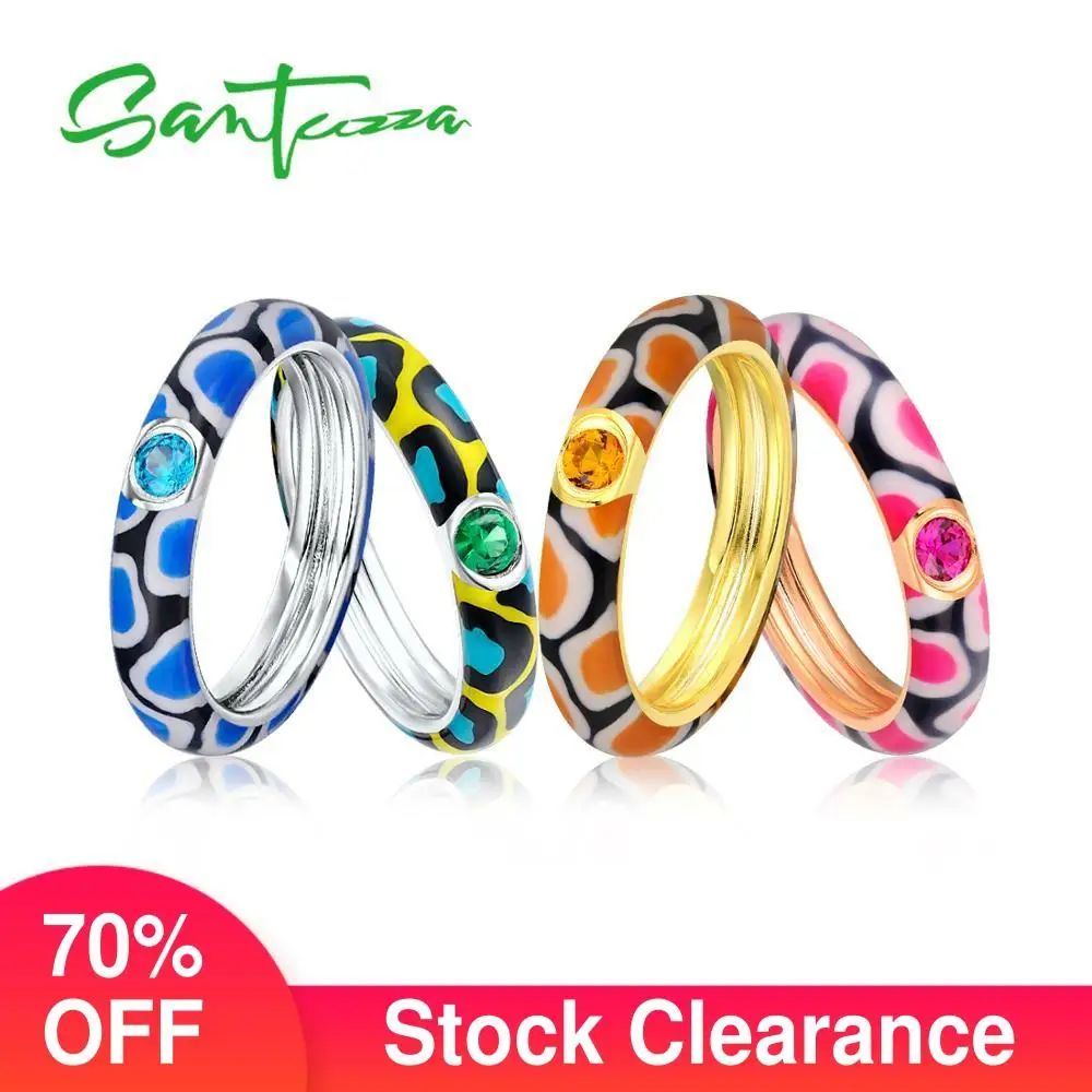 

Santuzza Silver Rings For Women Multi-color Stones Eternity Ring 925 Sterling Silver Fashion Jewelry Colorful Enamel Handmade
