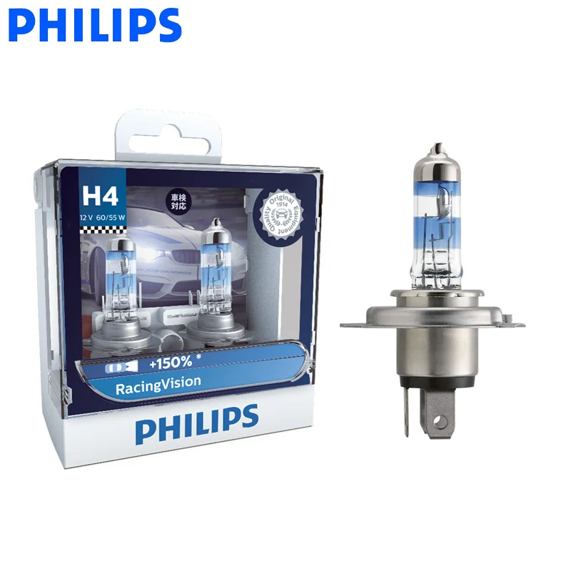Philips H4 Racing Vision + 150% 9003 12 в более яркая Автомобильная фара Ближний/Дальний свет