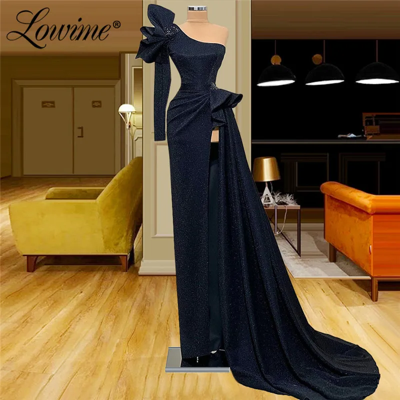 

Lowime Long One Shoulder Evening Gowns 2021 Sexy With High Split Women Formal Party Dress Mermaid Prom Dresses Vestidos De Festa