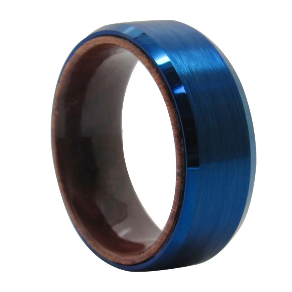 

8mm Width Men Wood Ring Tungsten Carbide Wedding Band Blue Plating Matte Finishing Size 6-13 Can Customized Engraving