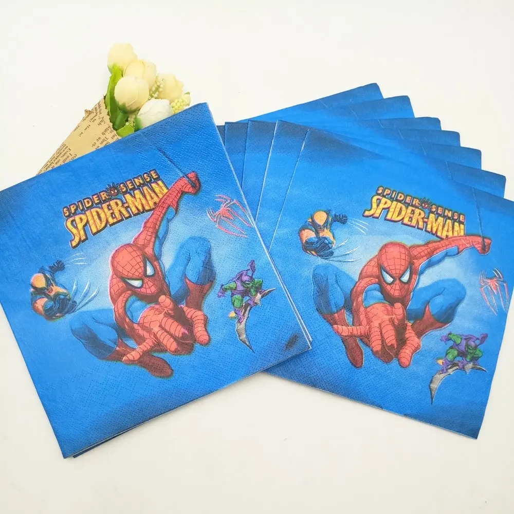 20 шт. милые вечерние бумажные салфетки с рисунком Человека паука для украшения
