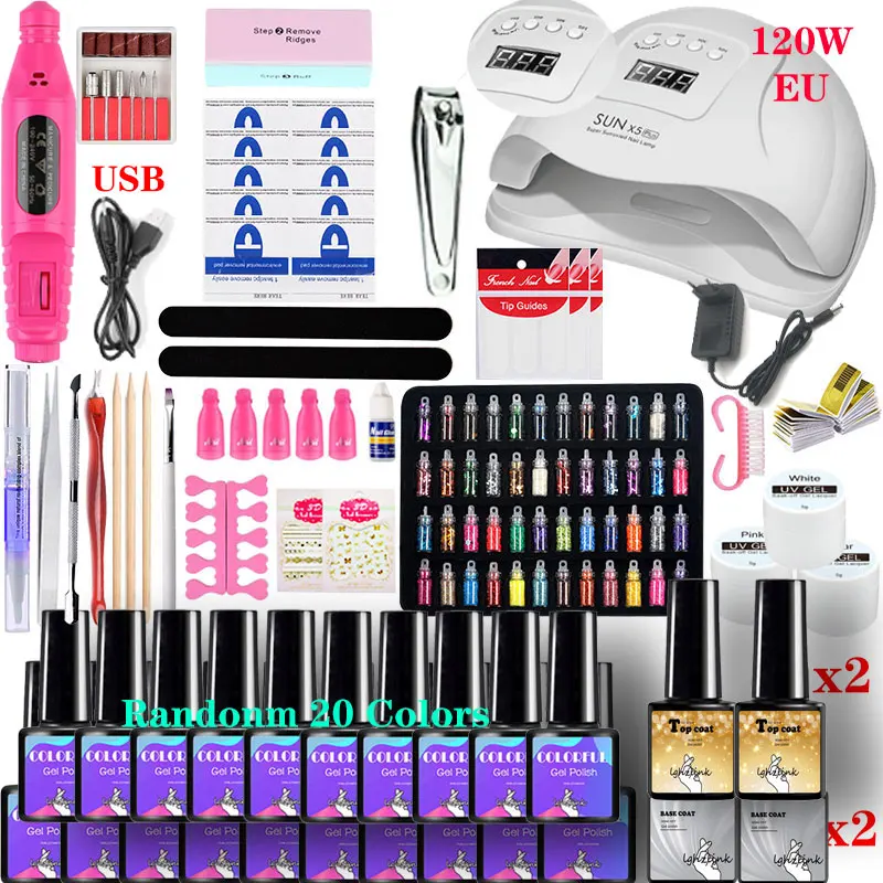 Набор для маникюра с гель лаком аппаратом и светодиодной лампой на 54/110 Вт 20000