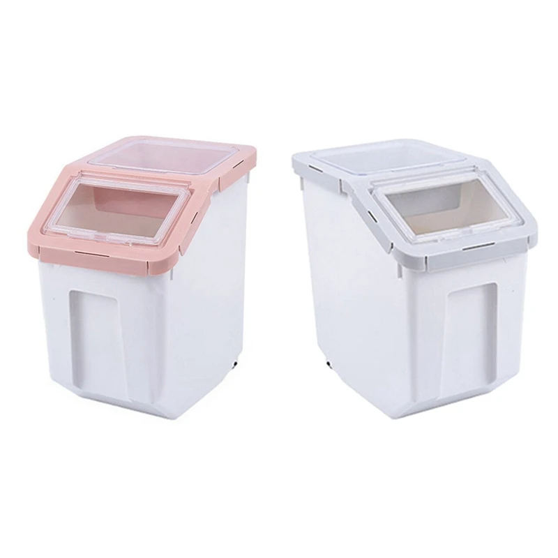 

2 Pcs Pet Dog Food Storage Container Large Dry Cat Food Box Bag for Moisture Proof Seal with Measuring Cup, Pink & Gray